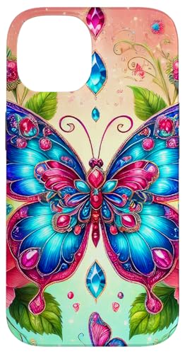 Blumen Schmetterlinge Muster Elegant Natur Rosa Schmetterling Hülle für iPhone 14 von Women's Butterflies Accessories With Butterfly Art