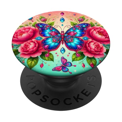 Blumen Schmetterlinge Muster Elegant Natur Rosa Schmetterling PopSockets Klebender PopGrip von Women's Butterflies Accessories With Butterfly Art