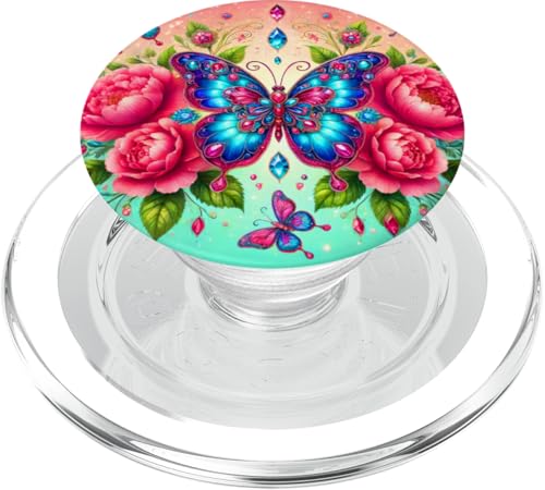 Blumen Schmetterlinge Muster Elegant Natur Rosa Schmetterling PopSockets PopGrip für MagSafe von Women's Butterflies Accessories With Butterfly Art