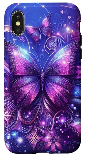 Lila Schmetterlinge Muster Elegant Natur Lila Schmetterling Hülle für iPhone X/XS von Women's Butterflies Accessories With Butterfly Art