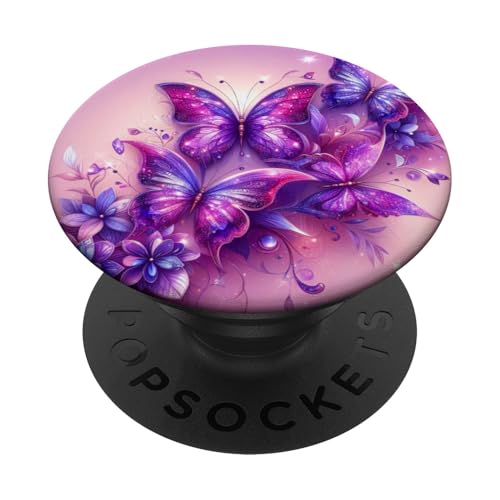 Lila Schmetterlinge Muster Elegant Natur Lila Schmetterling PopSockets Klebender PopGrip von Women's Butterflies Accessories With Butterfly Art