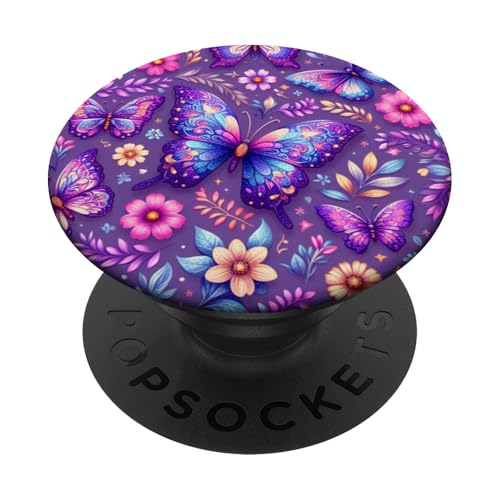 Lila Schmetterlinge Muster Elegant Natur Lila Schmetterling PopSockets Klebender PopGrip von Women's Butterflies Accessories With Butterfly Art