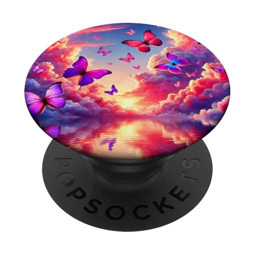 Lila Schmetterlinge Muster Himmel Wolke Natur Lila Schmetterling PopSockets Klebender PopGrip von Women's Butterflies Accessories With Butterfly Art