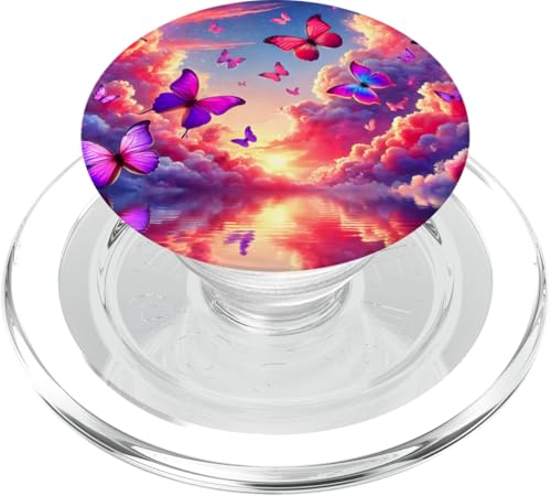 Lila Schmetterlinge Muster Himmel Wolke Natur Lila Schmetterling PopSockets PopGrip für MagSafe von Women's Butterflies Accessories With Butterfly Art