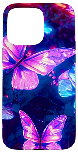 Lila Schmetterlinge Muster Natur Blau Lila Schmetterling Hülle für iPhone 15 Pro Max von Women's Butterflies Accessories With Butterfly Art