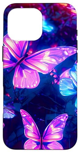 Lila Schmetterlinge Muster Natur Blau Lila Schmetterling Hülle für iPhone 16 Pro Max von Women's Butterflies Accessories With Butterfly Art