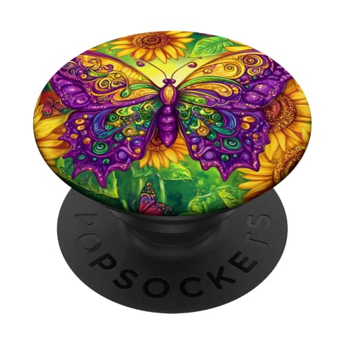 Lila Schmetterlinge Muster Sonnenblume Natur Lila Schmetterling PopSockets Klebender PopGrip Lila Schmetterlinge Muster Sonnenblume Natur Lila Schmetterling PopSockets Klebender PopGrip von Women's Butterflies Accessories With Butterfly Art