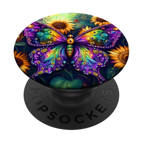 Lila Schmetterlinge Muster Sonnenblume Natur Lila Schmetterling PopSockets Klebender PopGrip Lila Schmetterlinge Muster Sonnenblume Natur Lila Schmetterling PopSockets Klebender PopGrip von Women's Butterflies Accessories With Butterfly Art