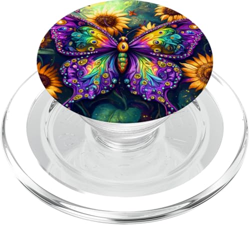 Lila Schmetterlinge Muster Sonnenblume Natur Lila Schmetterling PopSockets PopGrip für MagSafe von Women's Butterflies Accessories With Butterfly Art