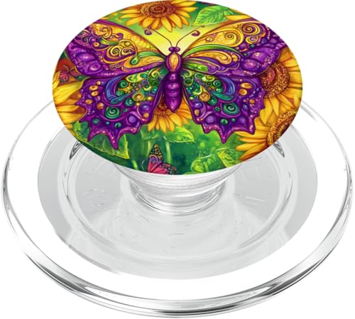 Lila Schmetterlinge Muster Sonnenblume Natur Lila Schmetterling PopSockets PopGrip für MagSafe von Women's Butterflies Accessories With Butterfly Art