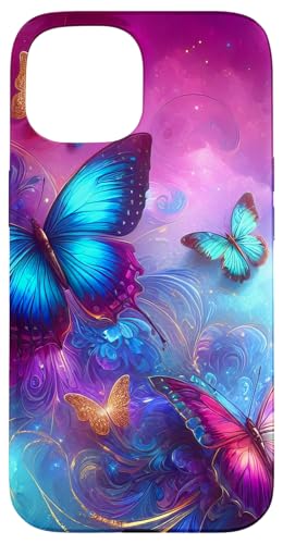 Lila und Blau Schmetterlinge Muster Elegant Natur Schmetterling Hülle für iPhone 15 von Women's Butterflies Accessories With Butterfly Art