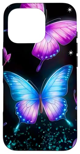 Lila und Blau Schmetterlinge Muster Elegant Natur Schmetterling Hülle für iPhone 16 Pro von Women's Butterflies Accessories With Butterfly Art