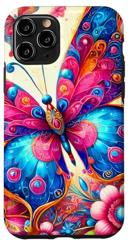 Rosa Blau Schmetterlinge Muster Natur Rosa Blumen Schmetterling Hülle für iPhone 11 Pro von Women's Butterflies Accessories With Butterfly Art