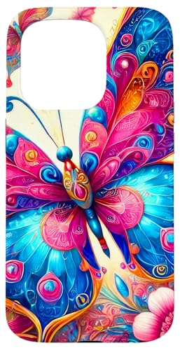 Rosa Blau Schmetterlinge Muster Natur Rosa Blumen Schmetterling Hülle für iPhone 15 Pro von Women's Butterflies Accessories With Butterfly Art