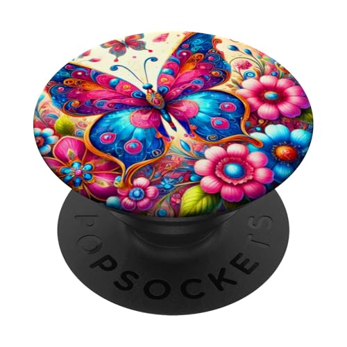 Rosa Blau Schmetterlinge Muster Natur Rosa Blumen Schmetterling PopSockets Klebender PopGrip von Women's Butterflies Accessories With Butterfly Art