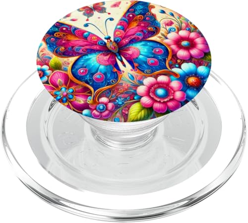Rosa Blau Schmetterlinge Muster Natur Rosa Blumen Schmetterling PopSockets PopGrip für MagSafe von Women's Butterflies Accessories With Butterfly Art