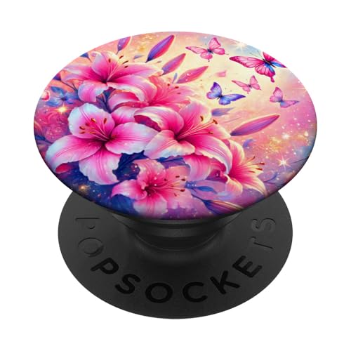 Rosa Schmetterlinge Muster Elegant Natur Beige Rosa Schmetterling PopSockets Klebender PopGrip von Women's Butterflies Accessories With Butterfly Art