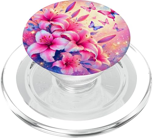 Rosa Schmetterlinge Muster Elegant Natur Beige Rosa Schmetterling PopSockets PopGrip für MagSafe von Women's Butterflies Accessories With Butterfly Art