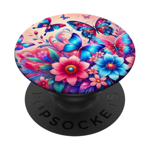 Rosa Schmetterlinge Muster Elegant Natur Rosa Blau Schmetterling PopSockets Klebender PopGrip von Women's Butterflies Accessories With Butterfly Art