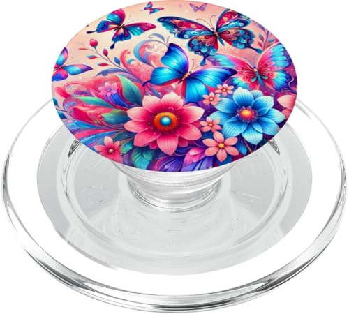 Rosa Schmetterlinge Muster Elegant Natur Rosa Blau Schmetterling PopSockets PopGrip für MagSafe von Women's Butterflies Accessories With Butterfly Art