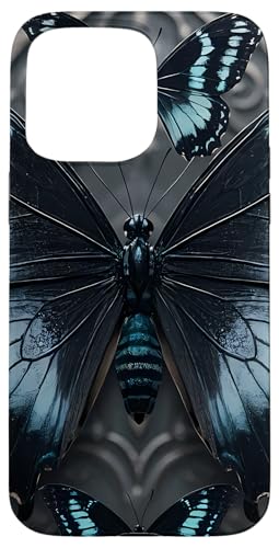 Schwarz Grau Schmetterlinge Muster Elegant Natur Grau Schmetterling Hülle für iPhone 15 Pro Max von Women's Butterflies Accessories With Butterfly Art