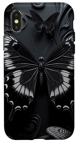 Schwarz Grau Schmetterlinge Muster Elegant Natur Grau Schmetterling Hülle für iPhone X/XS von Women's Butterflies Accessories With Butterfly Art