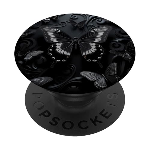 Schwarz Grau Schmetterlinge Muster Elegant Natur Grau Schmetterling PopSockets Klebender PopGrip von Women's Butterflies Accessories With Butterfly Art