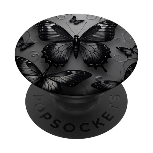 Schwarz Grau Schmetterlinge Muster Elegant Natur Grau Schmetterling PopSockets Klebender PopGrip von Women's Butterflies Accessories With Butterfly Art