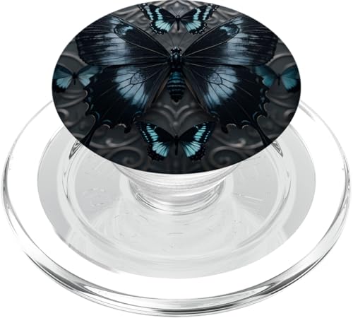 Schwarz Grau Schmetterlinge Muster Elegant Natur Grau Schmetterling PopSockets PopGrip für MagSafe von Women's Butterflies Accessories With Butterfly Art