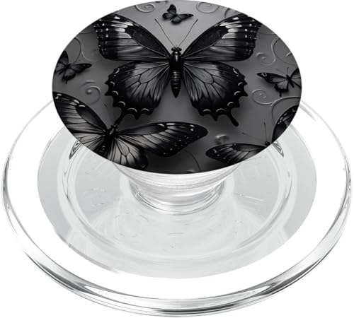 Schwarz Grau Schmetterlinge Muster Elegant Natur Grau Schmetterling PopSockets PopGrip für MagSafe von Women's Butterflies Accessories With Butterfly Art