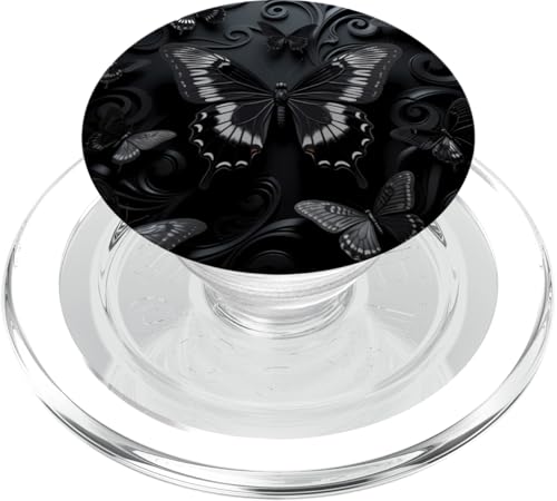 Schwarz Grau Schmetterlinge Muster Elegant Natur Grau Schmetterling PopSockets PopGrip für MagSafe von Women's Butterflies Accessories With Butterfly Art