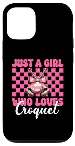 Just A Girl Who Loves Croquet Mom Muttertags-Kokette Schleife Hülle für iPhone 12/12 Pro von Womens Pink Coquette Bow Croquet Player Gifts