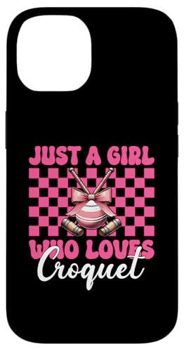 Just A Girl Who Loves Croquet Mom Muttertags-Kokette Schleife Hülle für iPhone 14 von Womens Pink Coquette Bow Croquet Player Gifts