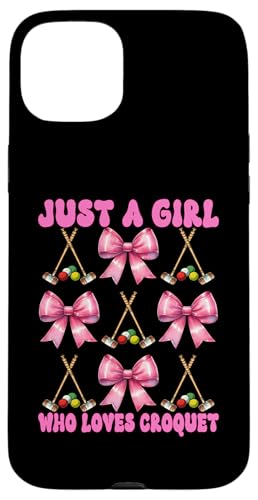 Just A Girl Who Loves Croquet Mom Muttertags-Kokette Schleife Hülle für iPhone 15 Plus von Womens Pink Coquette Bow Croquet Player Gifts