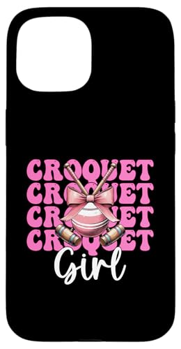 Krocket Mädchen Spieler Mama Muttertag Kokette Schleife Hülle für iPhone 15 von Womens Pink Coquette Bow Croquet Player Gifts