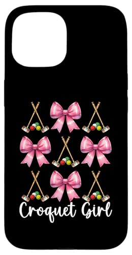 Krocket Mädchen Spieler Mama Muttertag Kokette Schleife Hülle für iPhone 15 von Womens Pink Coquette Bow Croquet Player Gifts