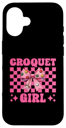 Krocket Mädchen Spieler Mama Muttertag Kokette Schleife Hülle für iPhone 16 von Womens Pink Coquette Bow Croquet Player Gifts