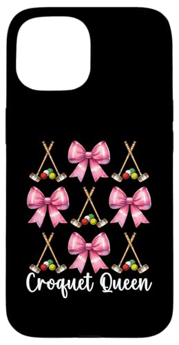 Krocket Queen Player Girl Mom Mama Muttertag Kokette Schleife Hülle für iPhone 15 von Womens Pink Coquette Bow Croquet Player Gifts