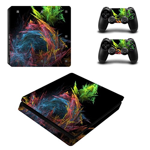 Wondder PS4 Slim Haut Aufkleber, Schutz Vinyl Aufkleber Haut Aufkleber für PS4 Slim Konsole + 2 Controller Skins + 2 x Silikon Daumen Griffe (Farbe 6) von Wondder