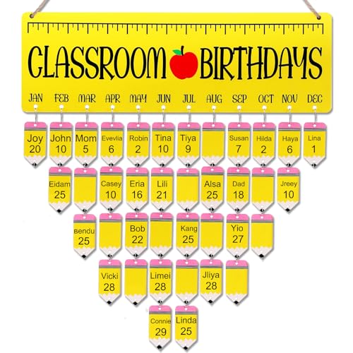Wonderjune Geburtstagskalender, Wandbehang, 40,6 x 12,7 cm, Geburtstagstabelle, Klassenzimmer, Geburtstag, Tracker, Kalender, Tafel mit 100 Etiketten, DIY, Wandbehang, Kalender, Erinnerungstafel für von Wonderjune
