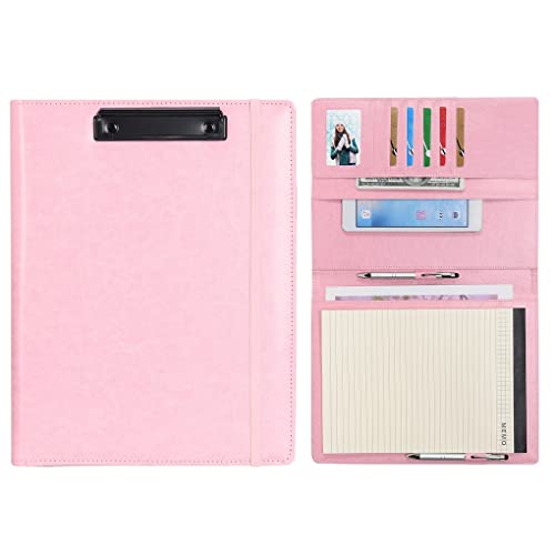 Wonderpool A4 PU Leder Klemmbrett Schreibmappen Notizblock mit Innentasche - Schreib Padfolio Datei Dokument Fallhalter für Büroreise Schule Hotel Krankenhaus (Rosa, A4) von Wonderpool