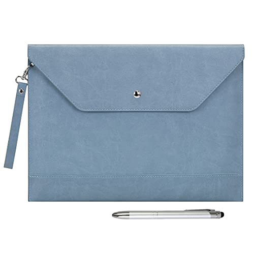 Wonderpool A4 Umschlaghülle Aktenmappe Datei-Hülle Verdicktem PU Leder mit Andgelenkriemen und taschen Beutel für Dokumente Schreibwaren Tablet-PC Halter Organizer Tasche (Dunkelblau) von Wonderpool