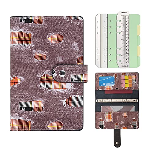 Wonderpool Spiral Leder Tagebuch Ringbuch Nachfüllbarer 6 Löcher Binder Notizbuch Loseblatt Muster Einband Portfolio mit Innentaschen-100g dickes Papier für Schule Arbeit Reisen (Denim, A6) von Wonderpool