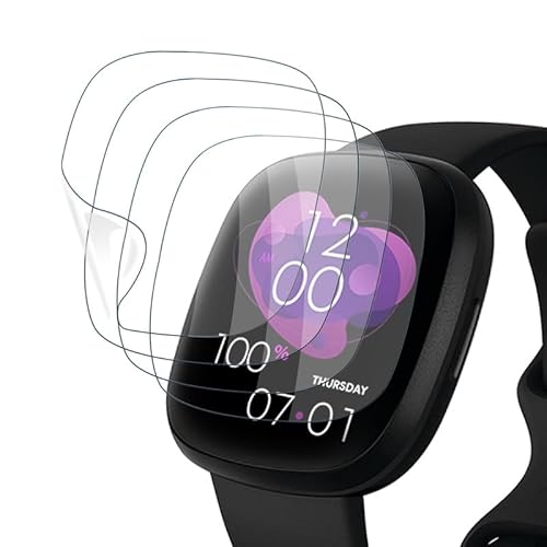[4 Stück] für Folie Fitbit Sense Soft TPU, Unzerbrechlich für Panzerglas Fitbit Versa 3 Schutzfolie, Hohe Transparenz Antifouling Displayschutz Fitbit Versa 3/4/Fitbit Sense/Sense 2 Screen Protector von Wondoner