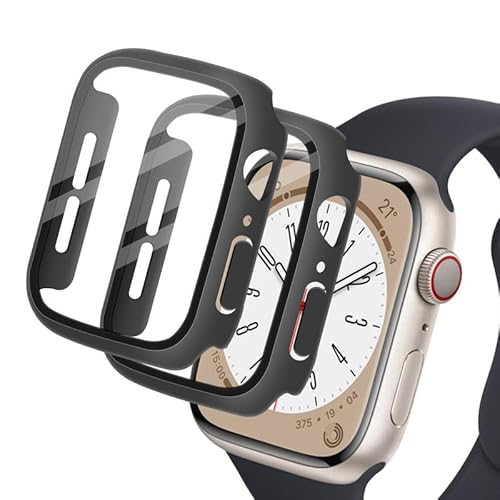 Wondoner Hülle mit Displayschutz für Apple Watch 9 41mm Handyhülle Schutzfolie Apple Watch 9 41mm Schutzhülle Case Apple Watch Series 7/8/9 41mm, 9H, für iWatch S9/S8/S7 41mm- 2 Stück (Schwarz) von Wondoner