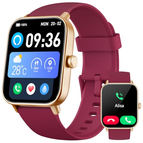 Smartwatch Damen mit Telefonfunktion, Alexa eingebaute 1.8'' Fitnessuhr Damen mit Herzfrequenz, SpO2, Schlaf, Stress Monitor, 100+ Sportmodi, IP68 Wasserdicht Uhr für Android iOS (Rot) Smartwatch Damen mit Telefonfunktion, Alexa eingebaute 1.8'' Fitnessuhr Damen mit Herzfrequenz, SpO2, Schlaf, Stress Monitor, 100+ Sportmodi, IP68 Wasserdicht Uhr für Android iOS (Rot) von Woneligo