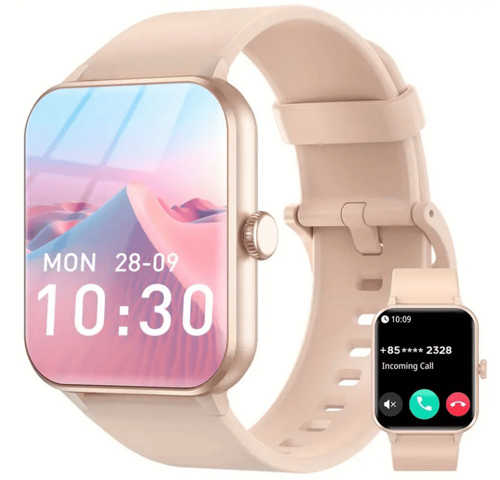 Zevelora Damen's Telefonfunktion IP68 Wasserdicht Fitness-Tracker Smartwatch (4,70 cm/1,85 Zoll, Android/iOS), mit Herzfrequenz, SpO2, Schlaf Monitor, 100+ Sportmodi Schrittzähler von Zevelora