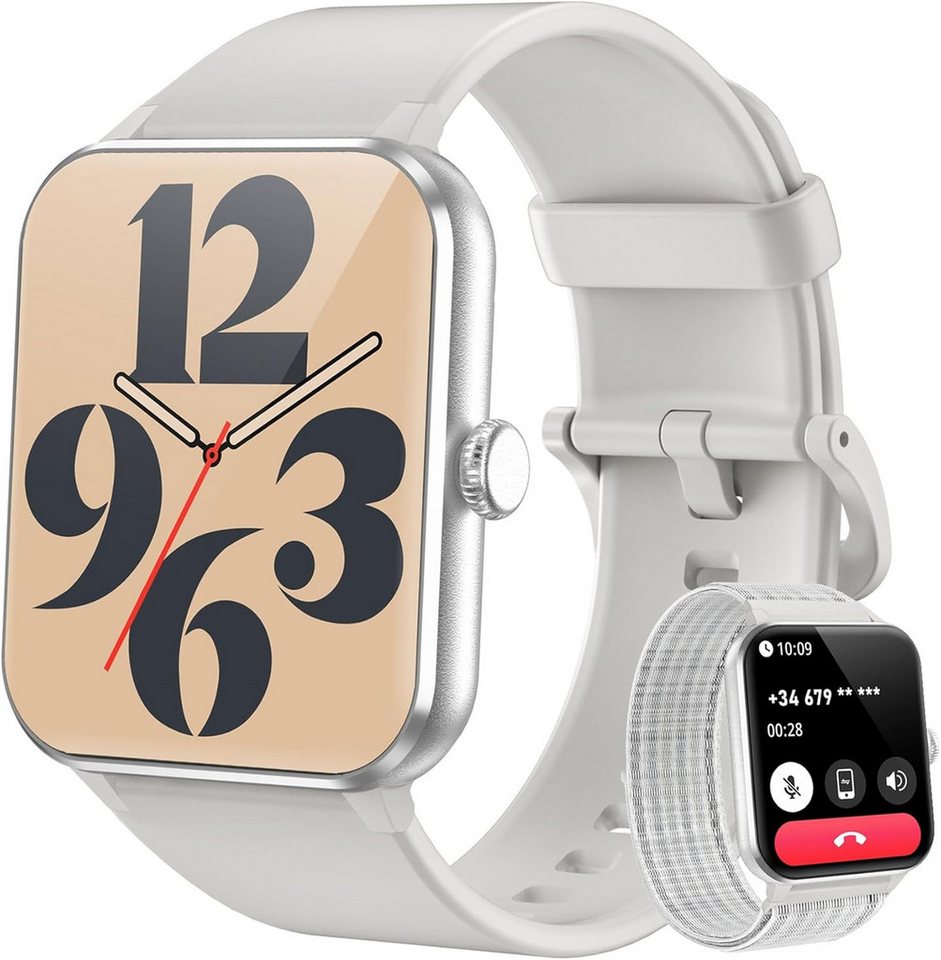 Woneligo Herren's und Damen's Telefonfunktion IP68 Wasserdicht Fitness-Tracker Smartwatch (4,70 cm/1,85 Zoll, Android/iOS), mit Herzfrequenz, SpO2, Schlaf Monitor, 100+ Sportmodi Schrittzähler von Woneligo