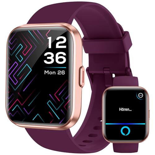 Woneligo Smartwatch Damen Herren mit Telefonfunktion, 1.8" Schrittzähler Uhr mit Alexa,24H Herzfrequenz,SpO2,Schlaf,IP68 Wasserdicht, 100+ Sportmodi Fitnessuhr Damen (Tiefviolett, 1.8") von Woneligo