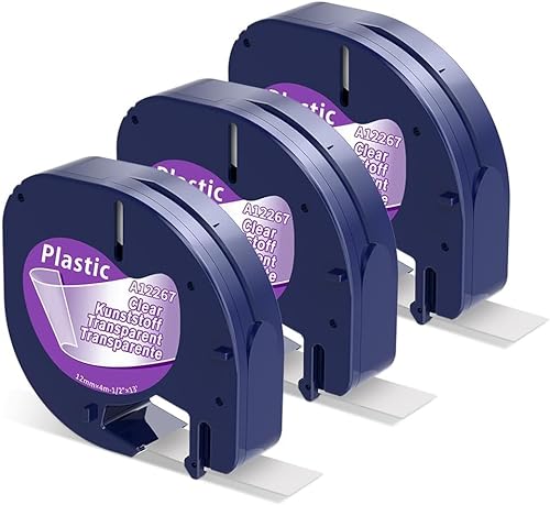 Wonfoucs kompatible Dymo Clear Plastic 12mm x 4m Schriftband als Ersatz für Dymo LetraTag Etikettenband Transparent 16951 S0721530 Plastik Band für Dymo LetraTag LT-100H LT-110T XR QX50 XM, 3er Pack von Wonfoucs